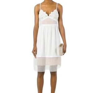 Theory Melaena Ivory Elevate Crepe Dress with Lace Details Size 10